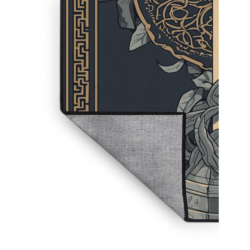 Tapis oriental noir en cilgon excalibur lavable à la machine - Reliure noire, 2 pi x 3 pi