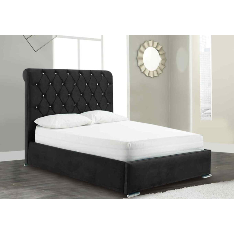 Upholstered Bed, Black, Single (3')