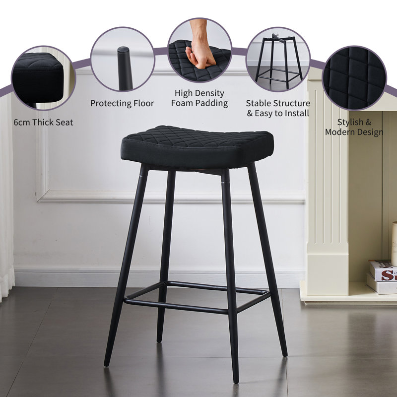 Upholstered  70cm Height Counter Stool, Black Velvet