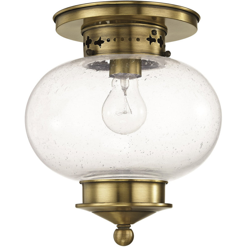 Glass Semi Flush Mount, Antique Brass
