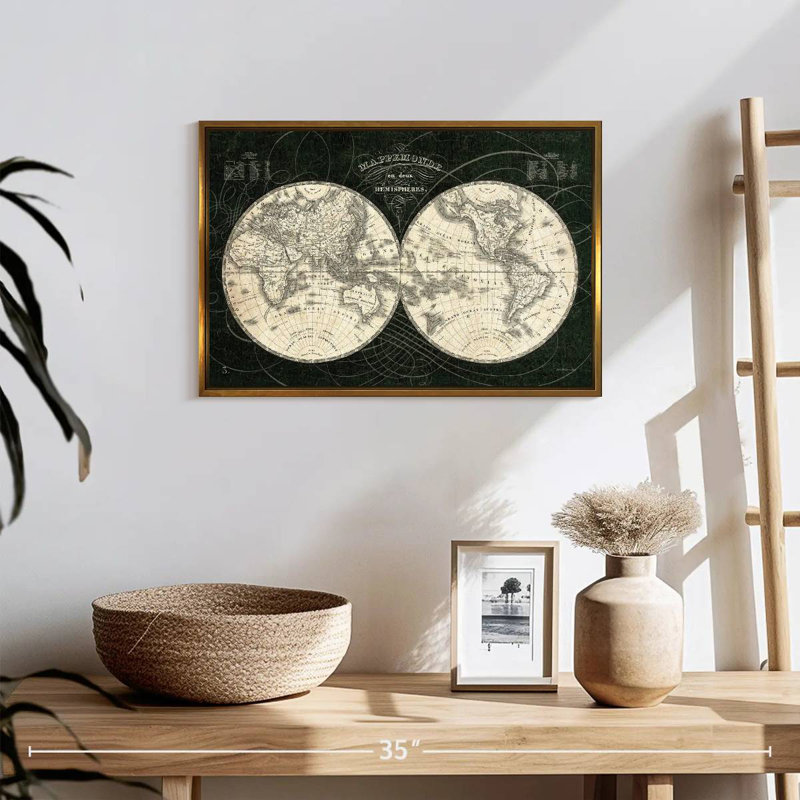 Monde français Licata noir et blanc, 19 po x 13 po, Cadre flottant doré