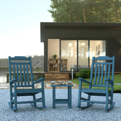 Ensemble de 3 chaises berçantes en résine de polyester toutes saisons avec table d'appoint décorative