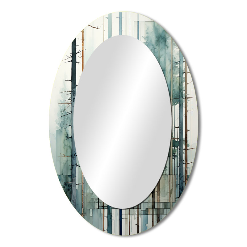Redwood Tree Geometric Silence II - Miroir mural ovale traditionnel, 36 po x 24 po