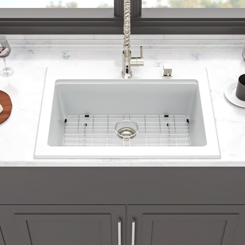 Quartz Kitchen Sink - White Granite Composite Workstation Drop-In Kitchen Sink