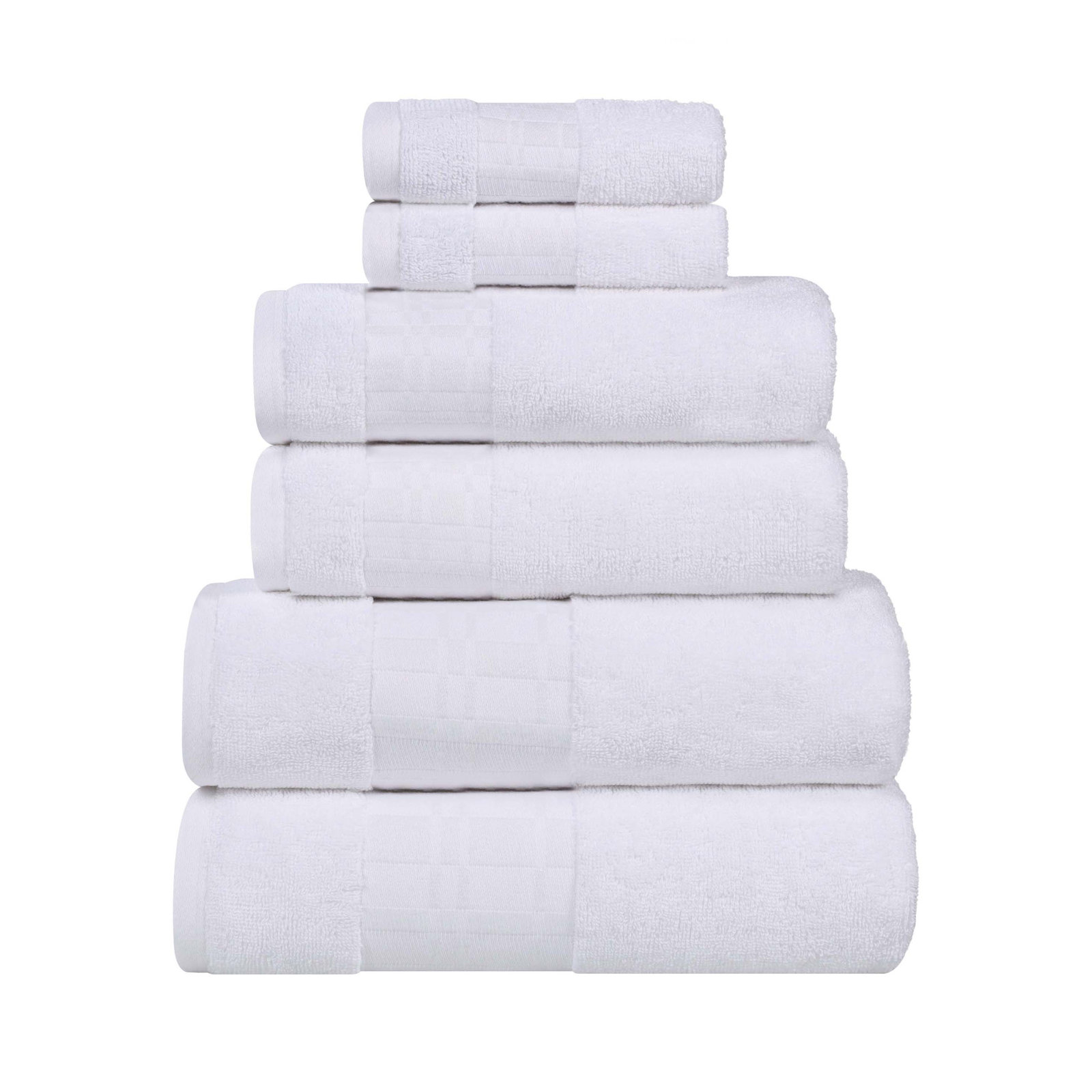 Mikira 6-Piece Geometric Border Towel Set, White