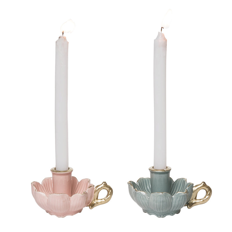  Ensemble de 2 porte-bougies en grès