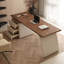 Bureau rectangulaire à 3 tiroirs en bois manufacturé brun noisette + beige-97509556-97509557