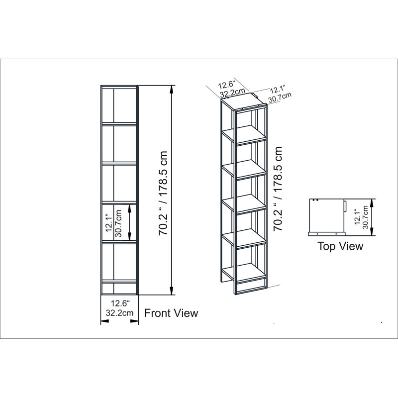 Polka 178.5cm H x 32.2cm W Stainless Steel Standard Bookcase, Black
