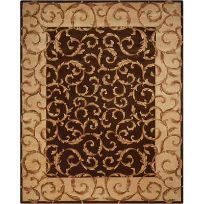 Giefer Versaille Palace Hand-Tufted Wool Chocolate Area Rug