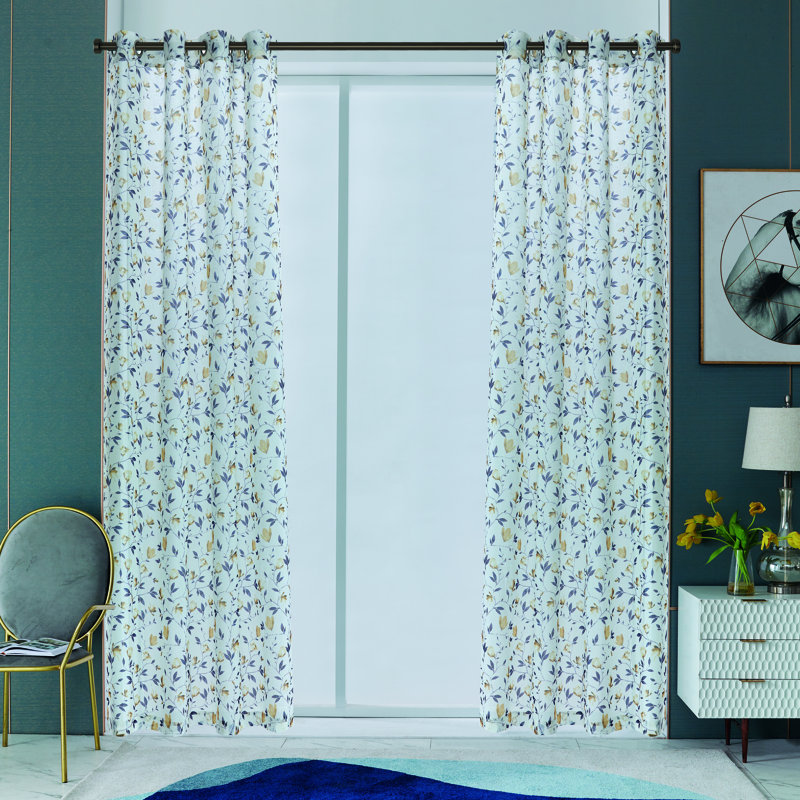 Domoni Sheer Curtain Single Panel, Mustard, 52" W x 84" L