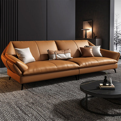 Canapé modulaire orange en cuir véritable
