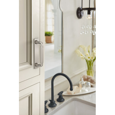 Ladera 3-3/4 inch (96mm) Centre-to-Centre Rectangle Satin Nickel Cabinet Pull Backplate