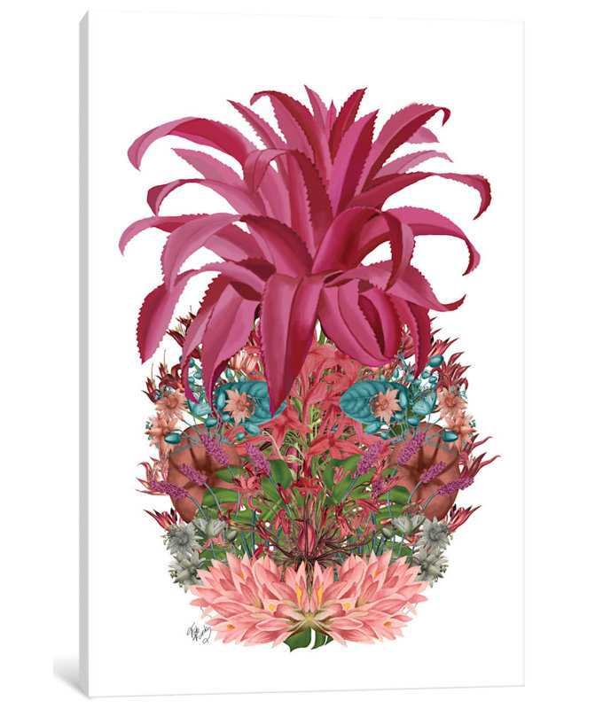 «Floral Pineapple III», impression sur toile, H 12 po x l 8 po x P 0,75 po, Toile tendue, Pas de tapis