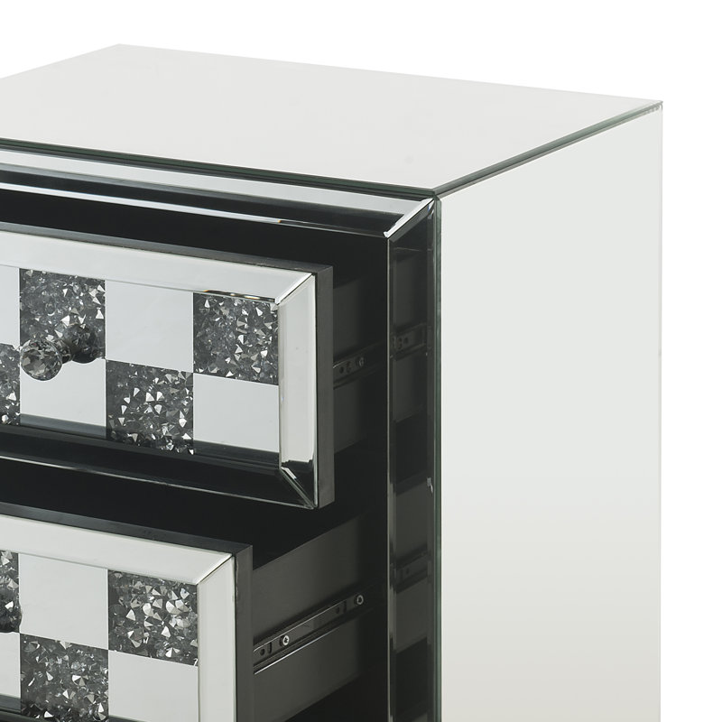 Luxurious Mirrored Glass and Faux Diamond 3-Drawer End Table