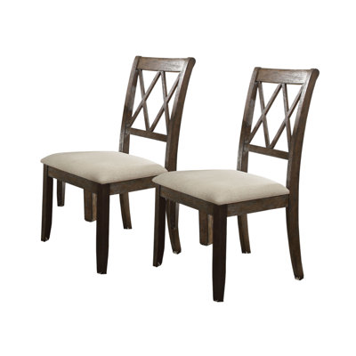 Gracie Mills Fairfield Set of Two Beige and Brown Linen Open Back Dining Side Chairs