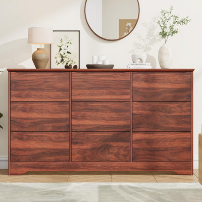 Grande commode 9 tiroirs en bois avec rangement profond, commode large pour chambre à coucher, couloir, salon, chambre d'enfant