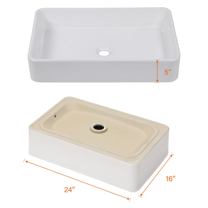 Lavabo de salle de bain vasque rectangulaire en céramique blanche l 24 "x P 16"