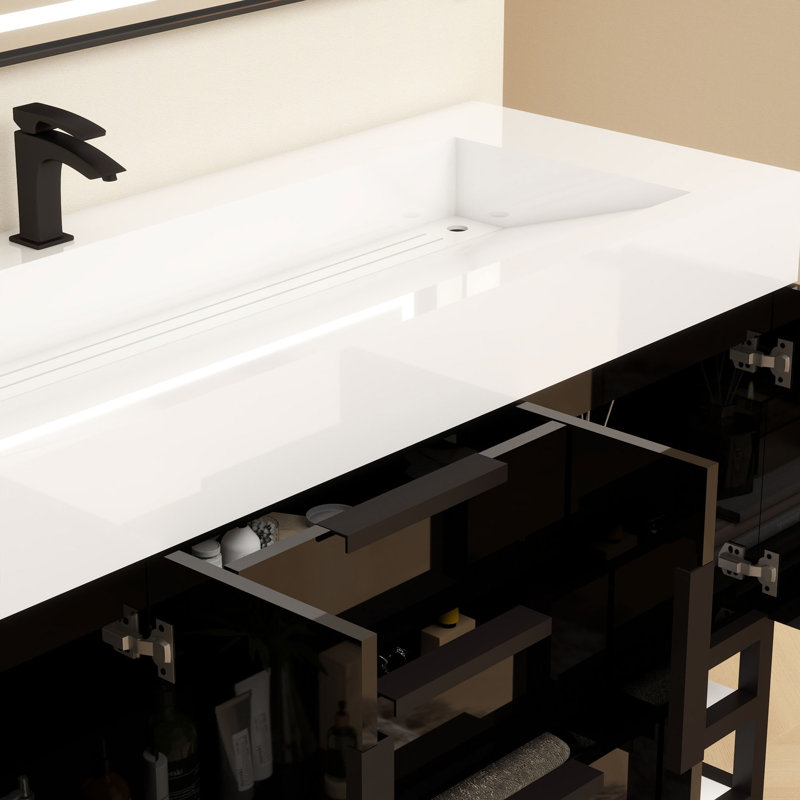 Meuble-lavabo sur pied simple 60 po Jessica, Noir brillant