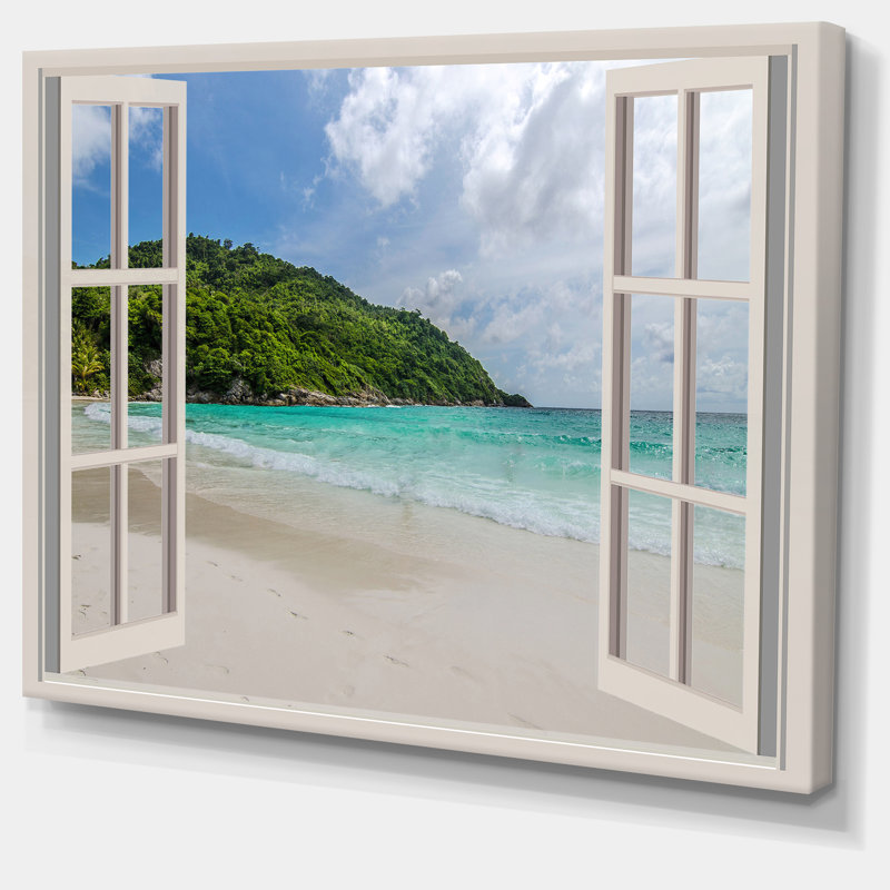 «Coastal Window Seashore View», art mural sur toile - Bord de mer calme, H 16 po x l 32 po x P 1 po, Toile tendue