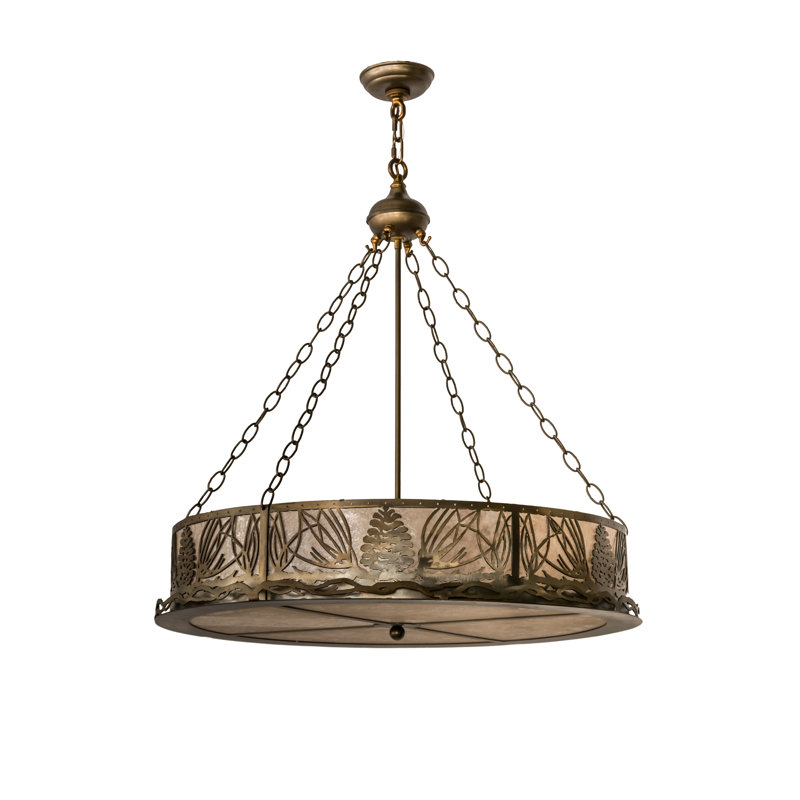 Rustic Lodge 4 - Light Glass Chandelier, 36" H x 30" W x 30" D, Silver, Antique Copper