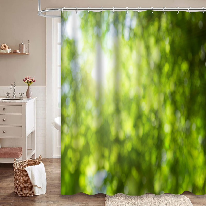 Rideau de douche naturel à motif de feuilles vertes et jungle avec 12 crochets, L 72 po x l 78 po