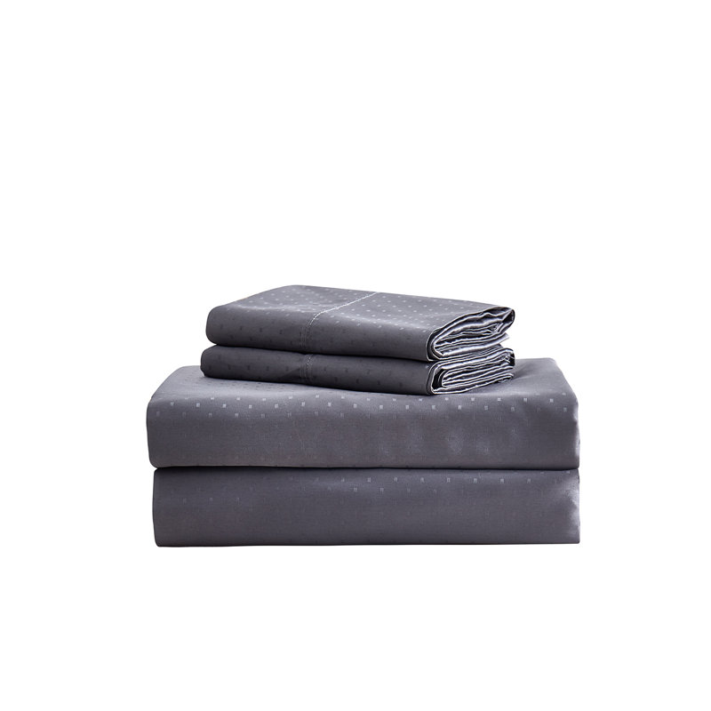 Ensemble de draps 100% coton 600 fils 600 fils, Ensemble de draps pour grand lit avec 2 taies d'or, Gris foncé