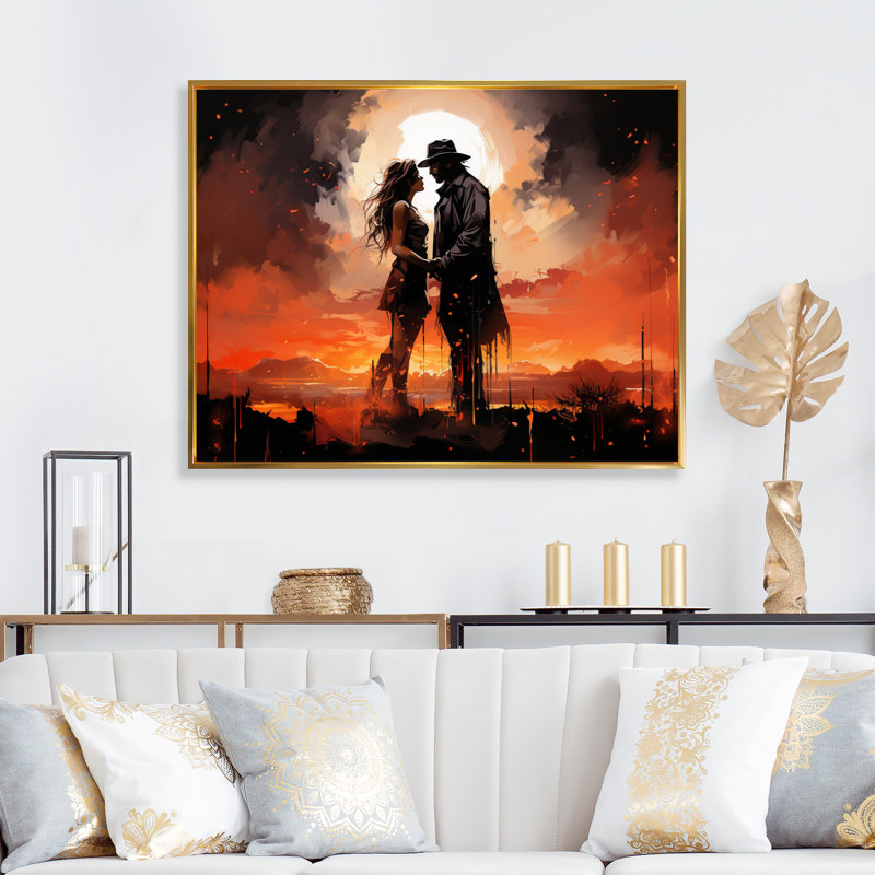 " Cowboy Western Romance ", Gold Floater Framed, 16" H x 32" W x 1" D