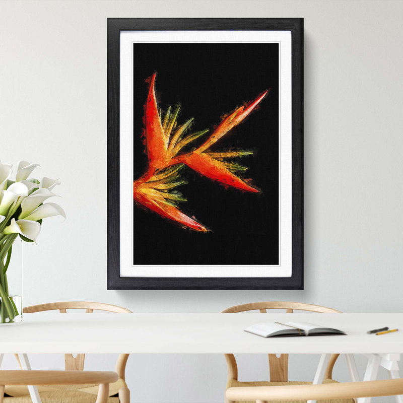 Orange and Red Bird of Paradise in Abstract - Picture Frame Graphic Art Print on MDF, 87cm H x 62cm W x 2cm D, Black Framed