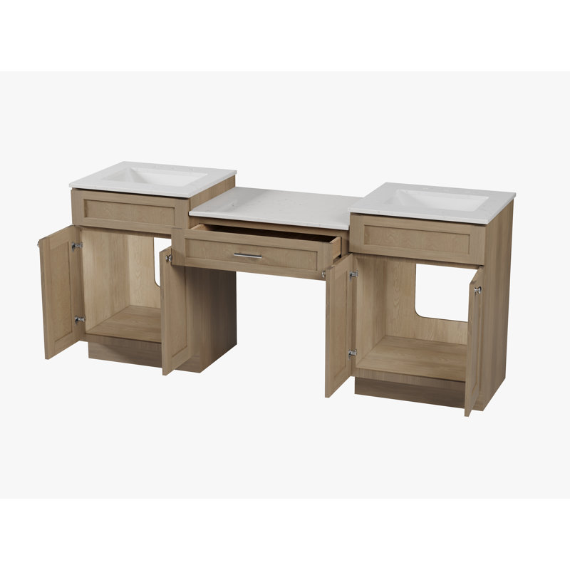Meuble-lavabo double 79 po avec plateau 79 po, Chêne naturel