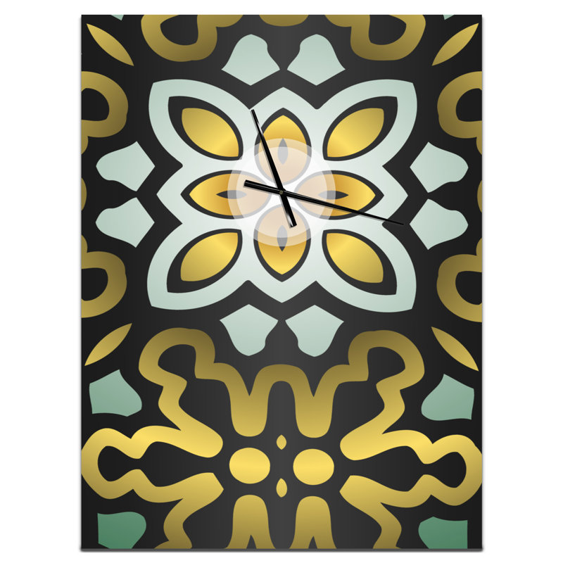 Ornement géométrique et floral - Horloge murale moderne, H 32 po x l 24 po x P 1 po