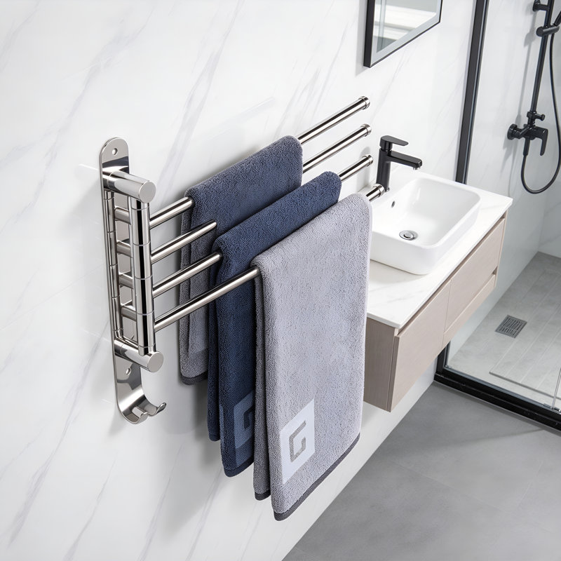 180° Rotatable 4-Arm SUS304 Stainless Steel Towel Rack, Wall Mount Swivel Towel Holder for Bathroom Kitchen, ChromeFinish
