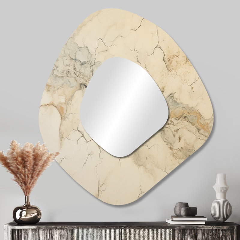 Miroir décoratif asymétrique en marbre Whitchurch Beige and White Marble River I, marbre, 35 po x 31 po