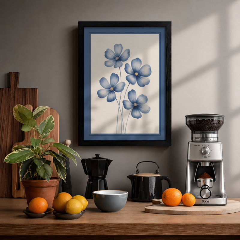 Blue Flowers Botanical - Framed Print, A1 - 84.1 x 59.4 cm, Black