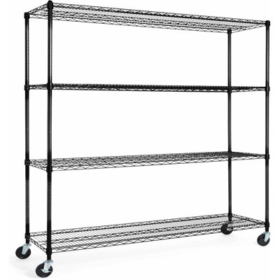 Étagère grillagée NSF à 4 niveaux de qualité commerciale avec roues et pieds de nivellement, 60 po x 18 po x 76 po 