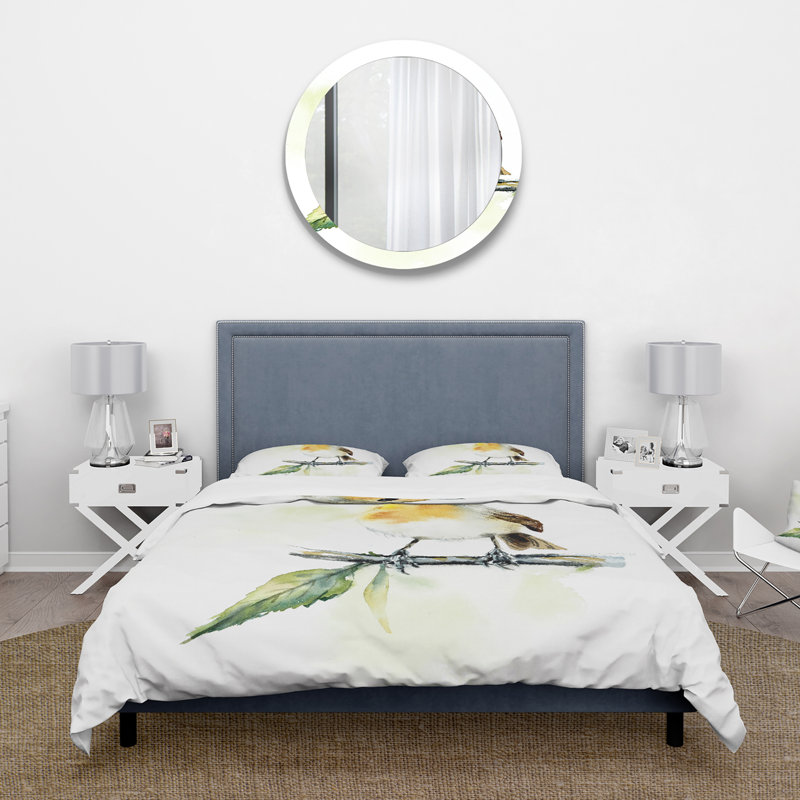 Petit oiseau sur une branche - Ensemble de housse de couette traditionnel - Microfibre de polyester