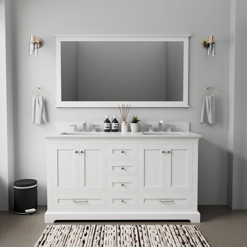 Ensemble de meuble-lavabo double 60 po Dukes, Blanc, Marbre de culture blanc