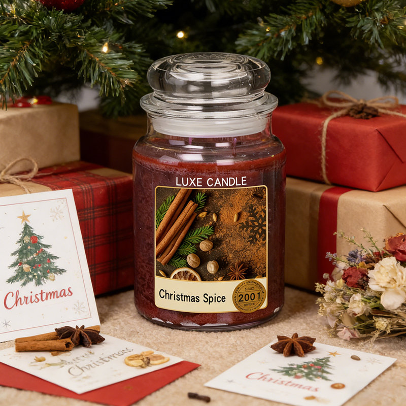 Bougie parfumée aux épices de Noël 23 oz, une étreinte chaleureuse de cannelle et d'agrumes