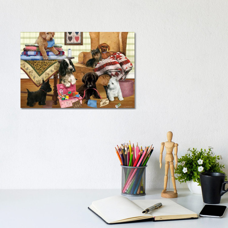 «Quilting Pups» par Giordano Studios - impression sur toile tendue, H 8 po x l 12 po x P 0,75 po