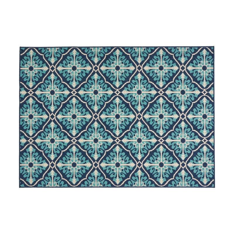 Navy Rectangle Polypropylene Area Rug 5'3" X 7'