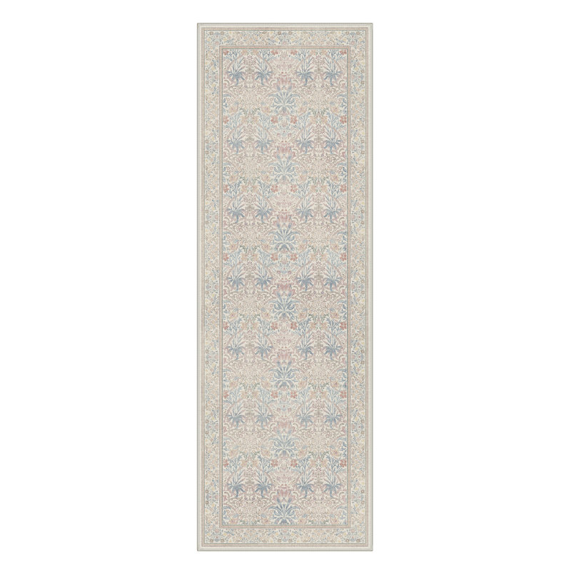 Floret Modern Machine Washable Pink / Beige / Blue Indoor Area Rug with Non-Slip Backing, Runner 2' x 6'