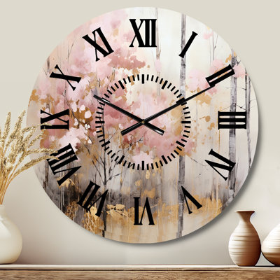 Minimalism Pink And Gold Forest - Forest Black Face Wall Clock