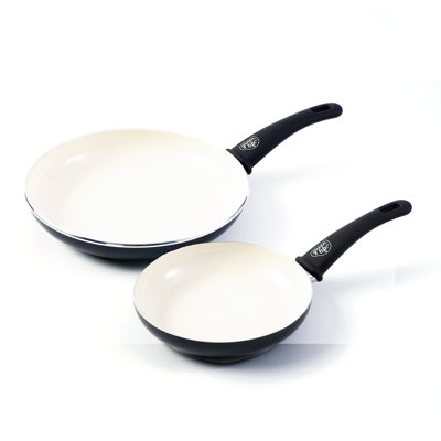 Greenlife Soft Grip Healthy Ceramic Nonstick, 7" And 10" Frying Pan Skillet Set, PFAS-Free, Dishwasher Safe, Black And Cream