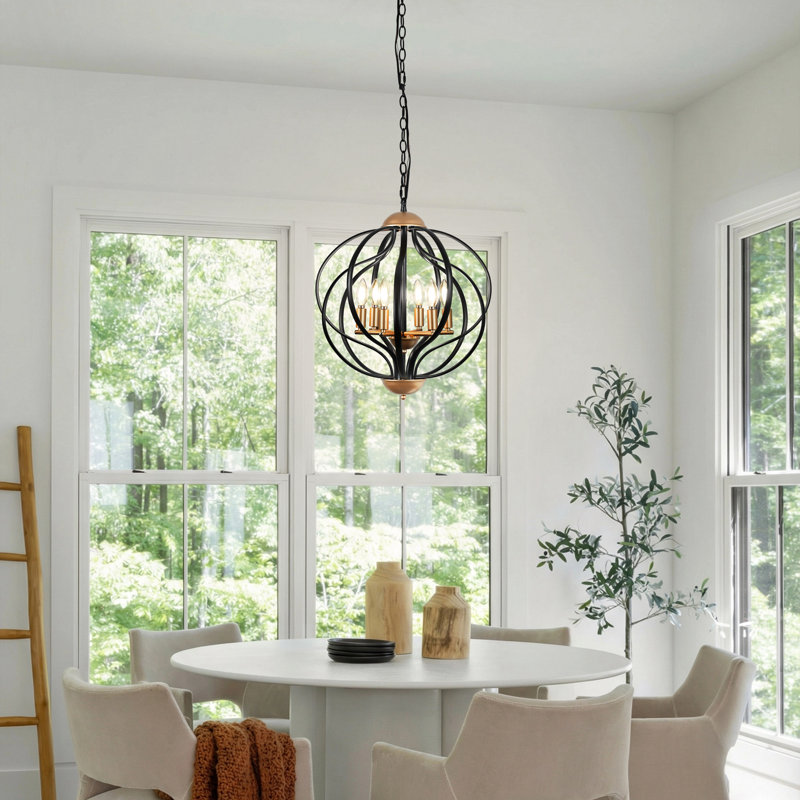 6 - Light Dimmable Geometric Chandelier Black And Gold Modern Farmhouse Chandelier