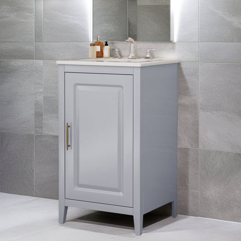 Meuble-lavabo de 20,3 po avec lavabo, tiroir fonctionnel, tablette de porte, porte à fermeture en douceur, Gris