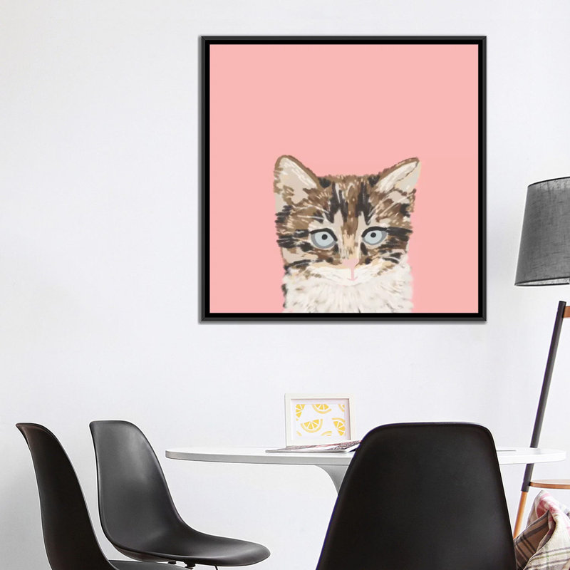Chat, impression sur toile tendue, H 37 po x l 37 po x P 1,5 po, Toile avec cadre noir, Pas de tapis