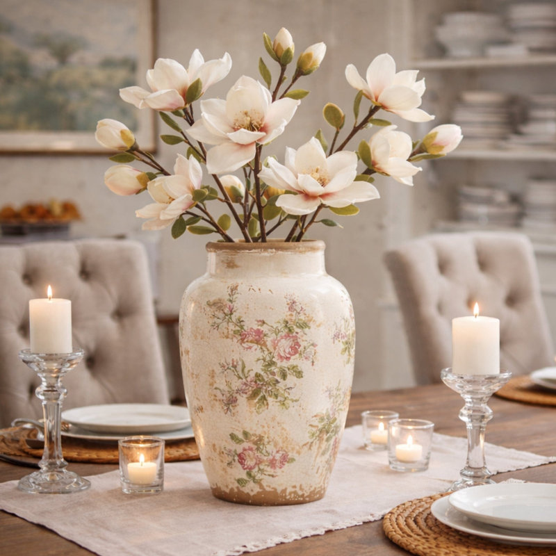 Tuscan Ceramic Floral Print Vase