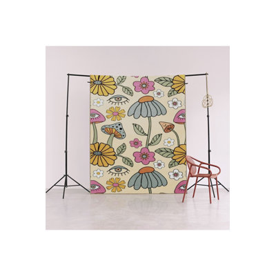 Beige Multi Color Ethnic Eye and Floral Pattern Creative Modern Decorative Machine Washable Area Rug