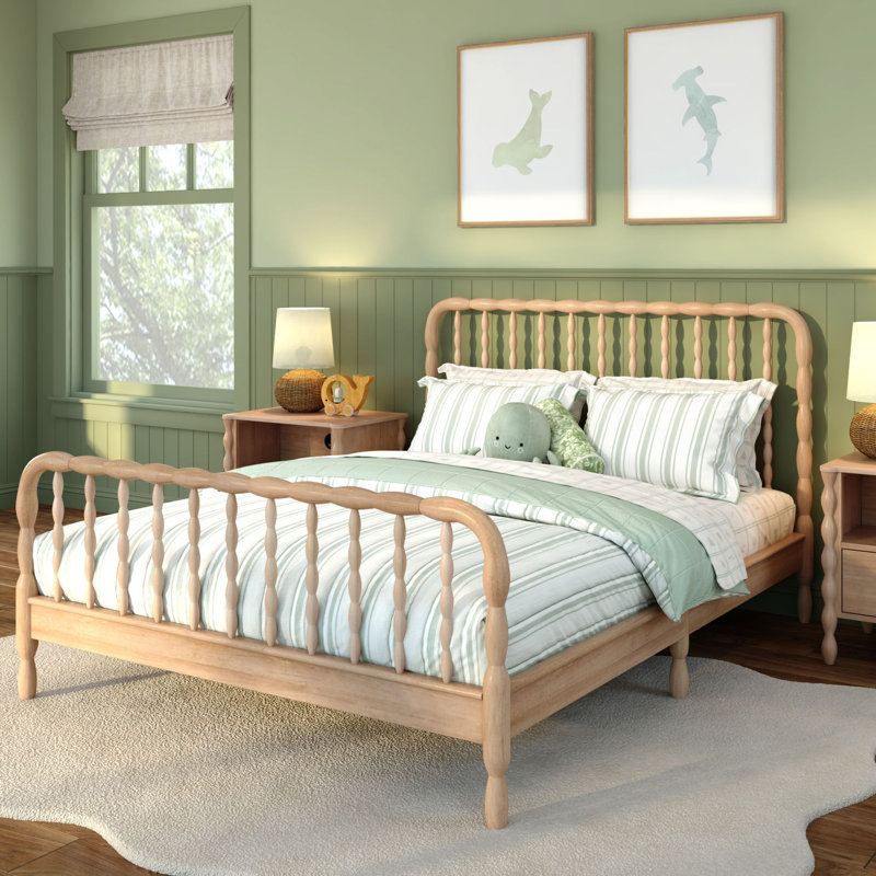 Lind Spindle Queen Solid Wood Bed, Beige, Queen