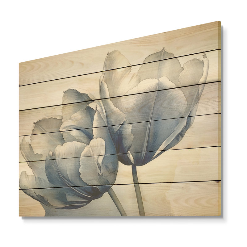 Superbe art mural sur bois de pin naturel saphir - tulipes, H 30 po x l 40 po