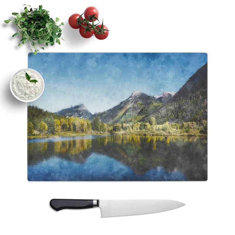 Tempered Glass Alpine Lake in Colorado Painting Chopping Board, 28.5 cm x 39 cm
